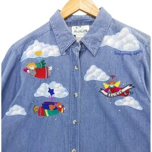 The Quacker Factory Chambray‎ Shirt Angels Believe Clouds Teacher Grandmacore M